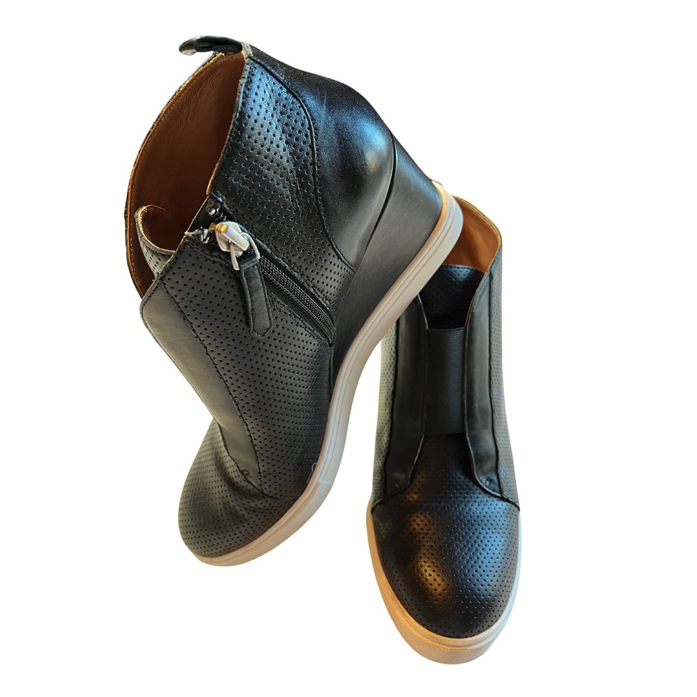 Linea Paolo‎ Felicia Black Leather Platform Wedge Bootie 9 Streetwear Casual